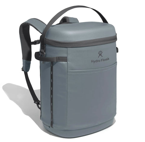 Carryout Cooler Backpack With All Day Cold Insulation And Portable Soft Build Trail And Park Friendly Features An Ergonomic Strap System 22 Liter Capacity In Shale Gray side view with adjustable straps.