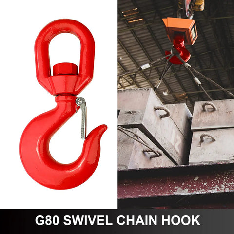 7 Ton Swivel Lifting Hook With Safety Latch Beefy Heavy Duty Rigging Hook Self Locking 360 Degree Rotation G80 Grade Eye Sling Hook For Crane Lifting 15432 Lbs Load Limit High Load Capacity And Durable Alloy Steel Construction red G80 swivel hook with safety latch for crane lifting