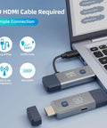 Wireless HDMI Transmitter And Receiver With 165ft Range For 4K Input And 1080P Output Plug And Play Portable 2.4G And 5.8G next to laptop