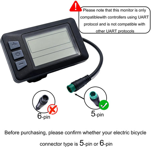 Electric Bicycle LCD Dashboard Panel For Scooters 24V 36V 48V 60V 5 Pin Connector With Mileage And Run Time Display