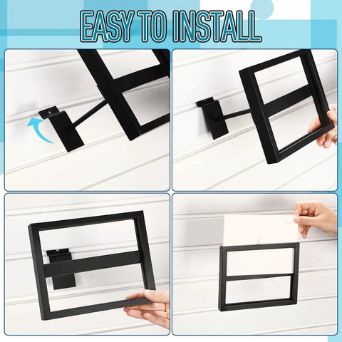 6 Pack Black Rectangular Faceout Sign Holders For Slatwall And Gridwall Displays 7W By 5.5H installation process.