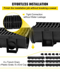 Low-Profile Trench Drain System With Plastic Grate 5.9x5.1 Inch HDPE Channel Drainage For Garden And Driveway 6 Pack components