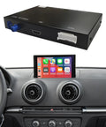 Wireless CarPlay Retrofit Kit for Audi A3 S3 2013 2018 With Android Auto, Mirror Link, reverse camera shown installed in car.