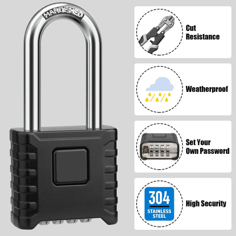 Two Pack Beefy 2.3 Inch Shackle Combination Padlocks With One Touch Unlocking Heavy Duty Outdoor Padlock Hidden Password Design For Locker Gym Garden Fences Garage Black