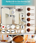 Top Tier 20 Bar Espresso Machine With Precision Burr Grinder And Full Steam Wand For Shop Style Lattes and coffees.