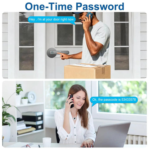 Smart Fingerprint Door Lock With 5 Ways To Unlock, Anti Peep Code, Adjustable Auto Lock, used by delivery person via phone code.