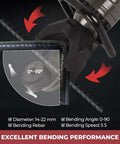 Close-up of Powerhouse 1200W Electric Hydraulic Rebar Bender Tool demonstrating precise 90-degree bending performance