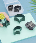 Leather Punch Die Set With 8 Fan Shaped Cutting Dies In High Carbon Steel for DIY Leather Craft, shown with mallet and storage box