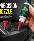 High Strength Auto Bumper Repair Adhesive Quick Cure Formula with precision nozzle for controlled application on tight repair lines.