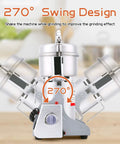 Heavy Duty 1800W Electric Grain Mill Grinder With 36000 Rpm High Speed Motor And 800g Stainless Steel Capacity showcasing 270° swing design for efficient grinding.