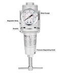Half Inch NPT High Pressure Air Regulator With T Handle, 0-300 Psi Gauge, Metal Bracket, Built Tough For Heavy Duty Air Systems