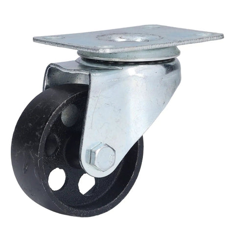 Heavy Duty 3 Inch Swivel Caster Wheels Built Like A Tank With Solid Cast Iron And Slick Dual Bearings For Smooth Glide On Indoor Outdoor Trolley Cart, showing close-up of wheel and mounting plate.