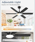 52 Inch Indoor Outdoor Ceiling Fan With Lights showing dimming and CCT range for living room or bedroom.