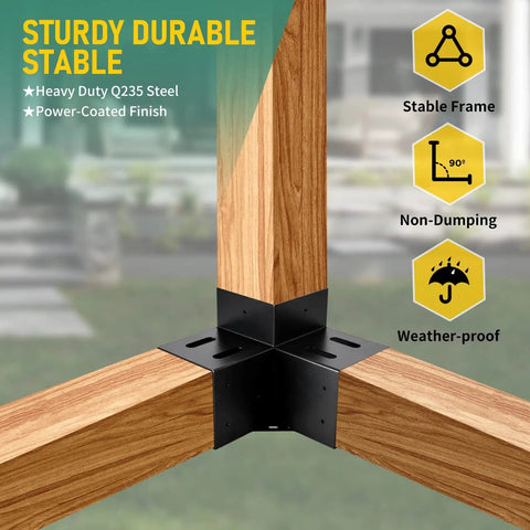 4x4 Pergola Brackets 3 Way Corner Extension Kit For Woodworking DIY Pergola Gazebo Hardware 90 Degree Angle Heavy Duty Steel