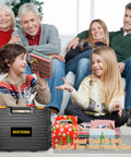 Heavy Duty Ninety Five Piece Tool Kit With Cordless Power Drill And Slick Portable Case, family gathering with kids opening gifts.