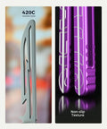 Lightning Washer System Butterfly Balisong Trainer with 6061 aluminum purple handle and 420C stainless steel detail