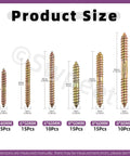 Straight Up Built Tough Double Ended Screws Assortment Kit Featuring Zinc Plated Hanger Bolts For Furniture And Woodworking Assembly In Six Handy M6 M8 Sizes detailed view of sizes 40mm to 80mm