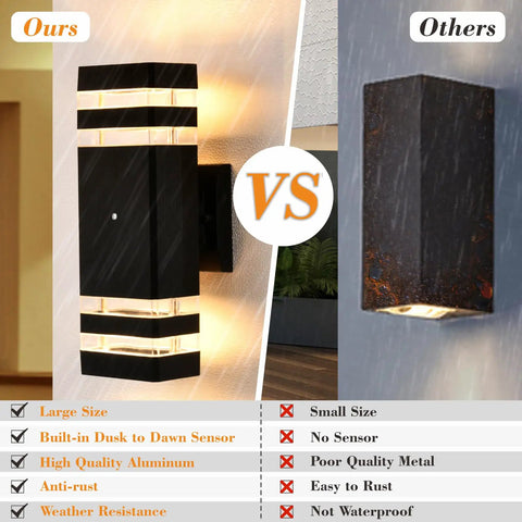 Dusk To Dawn Outdoor Wall Lights 2 Pack Up And Down Exterior Porch Lights for House 3000K Warm White Waterproof vs competitor