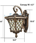 Outdoor Wall Lantern With Tiffany Glass Shade, Weatherproof Die Cast Aluminum, Rust Resistant, Black And Brushed Brass Finish
