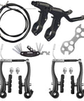 All In One Bike Brake Kit With Front And Rear Calipers Levers Cables Plus Multi Tool And Wrenches Includes Cable Ties And User Friendly Hardware Universal MTB Black For DIY Install components.