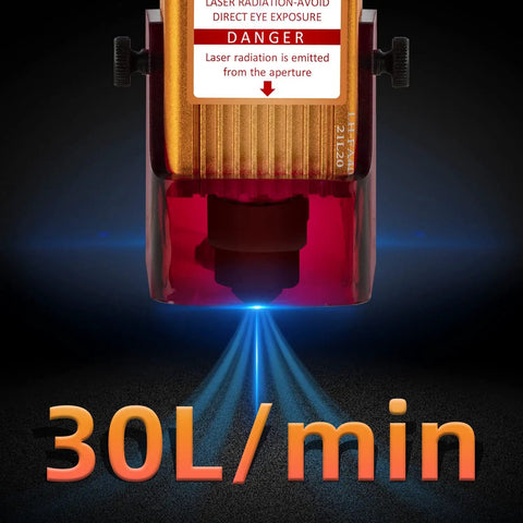 AP30A Portable Air Assist Pump 0 To 30 Liters Per Minute Adjustable Airflow For CNC Engraving Machines with laser warning label
