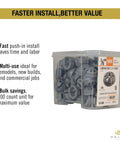 3/8 To 1/2 Inch Knockout Non-Metallic Push-In Connector Gray 100 Pack Model 75105B box with connectors
