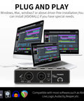 USB Audio Interface For PC With Touch Model 16 Bit 48 kHz Audio Quality DSP Effects 48V Phantom Power XLR Input shown with laptops