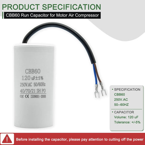 High Performance 120uF Run Capacitor For Single-Phase Motors And Air Conditioner Compressors, 250VAC 50/60Hz