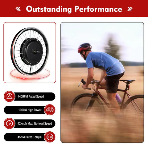 1000W 48V Front Wheel Hub Electric Bike Conversion Kit With LED Display Waterproof 20 Inch E Bike Hub Motor shown with cyclist