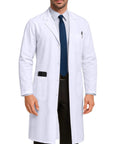 Pro Grade White Lab Coat For Men With Long Sleeves, Medical Coat With Side Slit For Easy Pocket Access, Size Large, worn by model