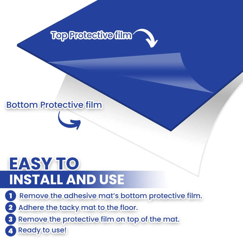 Sticky Adhesive Mats For Shoes And Equipment Wheels 24 By 36 Inch Heavy Duty Floor Mats Pack Of 150 Sheets Blue Great For Labs Homes Construction Sites And More Dust And Dirt Removal, peel film instructions