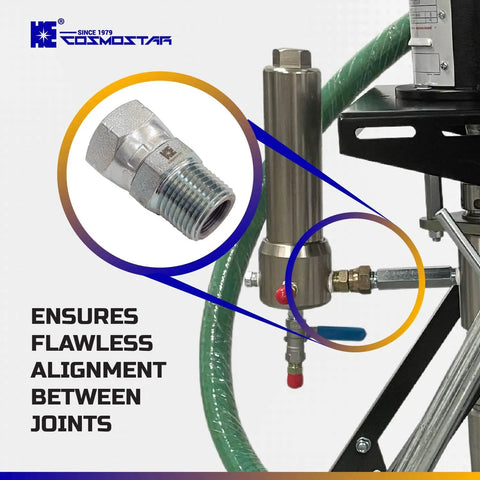 1/2 Inch NPTF Male To 1/2 Inch NPSM Swivel Hydraulic Adapter Built To Last From Carbon Steel With Zinc Plating For Rust Proof Reliability And Precise Straight Alignment With Hoses And Valves, installed on hydraulic hose