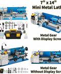 Heavy Duty Min Metal Lathe 7x14 Inch Benchtop Precision Machine with tools and accessories for turning and drilling projects.
