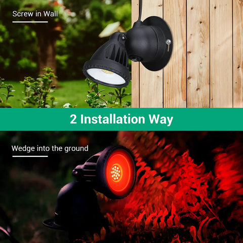 Outdoor Spotlight Kit With 3 Interchangeable Lenses Red Yellow Green 120V 12W 4000K Dusk To Dawn Landscape Lighting UL Listed