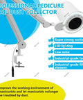 80W Pro Grade Nail Dust Collector With Adjustable Suction And Built In Lighting, shown with universal table mount clamp