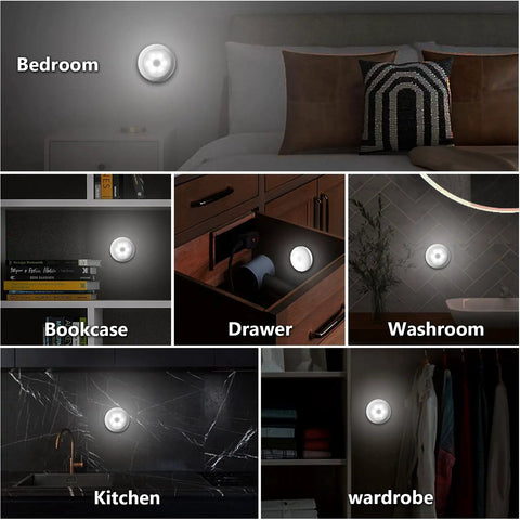 Three Pack Touch Activated LED Night Lights Battery Powered No Wires Needed 5000K Cool White 36 Lumen Per Lamp for various rooms