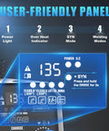 User-friendly panel of 135 Amp Flux Core MIG Welder With Auto Darkening Helmet, showing controls and indicators.