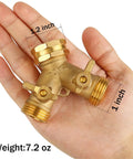 Heavy Duty Brass Garden Hose Splitter 2 Way Faucet Adapter For Outdoor Use With Easy On Off Handles Rust Proof And High Pressure Compatible Durable Outdoor Water Splitter, 1.2 inch