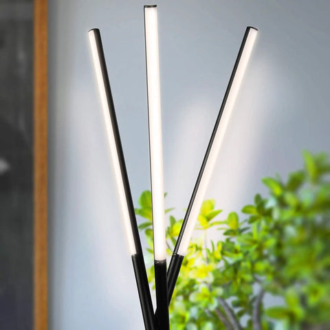 Close-up of LED Tripod Floor Lamp With Dimmable Lights For Living Room Bedroom And Office Dope Modern Black Standing Lamp With Three Light Heads