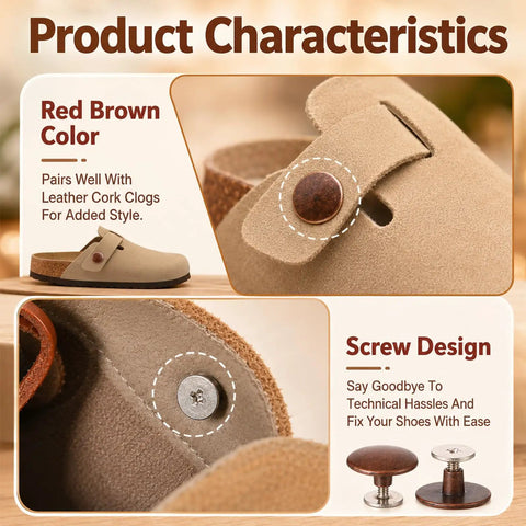 Heavy Duty Zinc Alloy Replacement Rivets For Cork Potato Clogs And Suede Rubber Footwear With Screwdriver on red brown clogs.