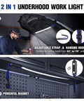 Man using 25 Inch LED Underhood Work Light With Foldable Bar Three Lighting Modes Low Medium High Magnetic And Adjustable Straps And Hooks
