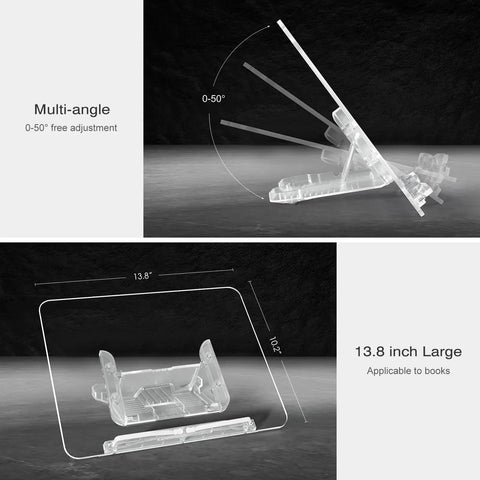 Clear Acrylic Book Stand With Adjustable Angle, Foldable Cookbook And Laptop Display Holder showcasing angle adjustment