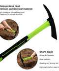 Heavy Duty Garden Hoe And Hand Rake Set With Non Slip Handles Including A Handy Pick Axe For Digging Weeding Cultivating