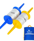 Two-pack kite spool reel winder with grip string handles, 600 feet polyester line, ABS plastic, fray-resistant with snap swivels