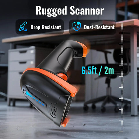 Rugged 1D 2D QR Barcode Scanner Wireless And Wired With Battery Level Indicator And 2000mAh Battery Portable Handheld Model D5100Z.