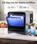 Portable Countertop Nugget Ice Maker Produces Thirty Five Pounds Of Fresh Pebble Ice Daily With Lightning Fast Five Minute Cycles, sleek design with ice.
