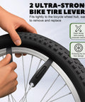 Hands using tire lever on Fat Bike Tube 20X4.0 With Schrader Valve Butyl Rubber Inner Tube for Electric Bikes, close-up view.