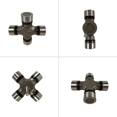 5-213X U-Joint Kit for 1330 Series OSR beefy universal joint replacement, shown in four angles, with bearing caps and cap-to-cap span