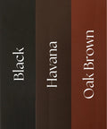 Color options for Premium English Dressage Double Bridle Curb Reins For Horses, Black, Havana, and Oak Brown.
