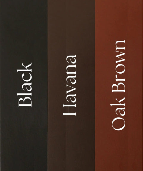 Color options for Premium English Dressage Double Bridle Curb Reins For Horses, Black, Havana, and Oak Brown.